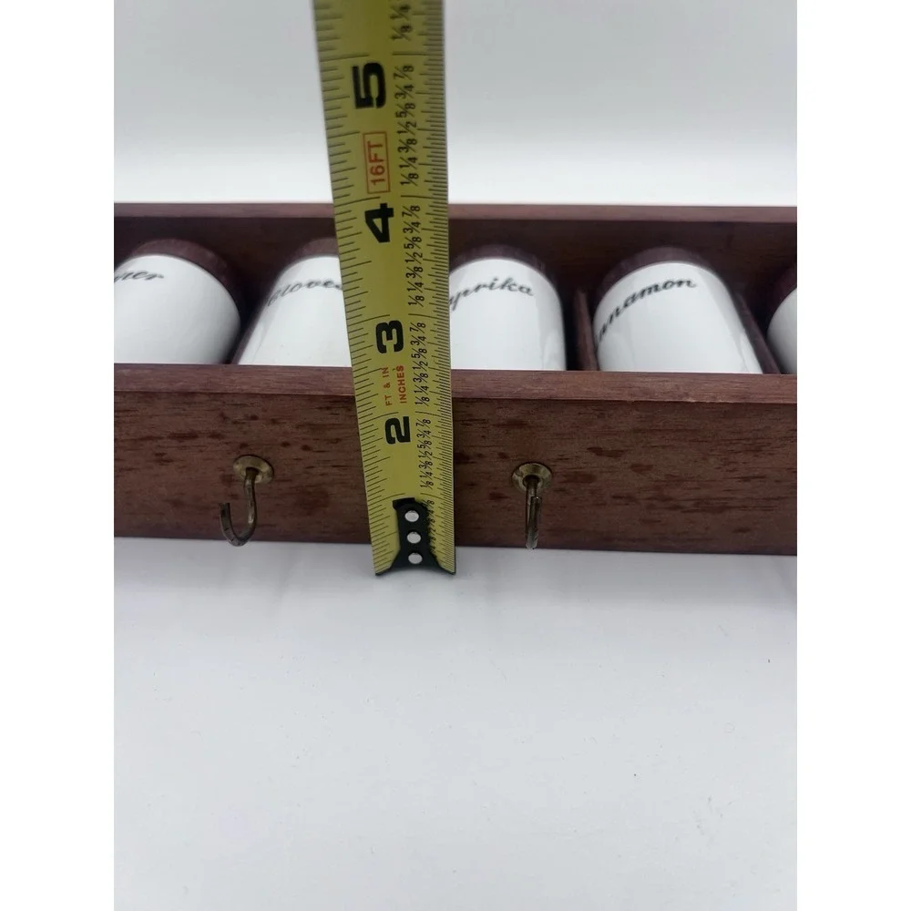 Vintage MCM Danish Modern‎ Wood and Porcelain Spice Rack